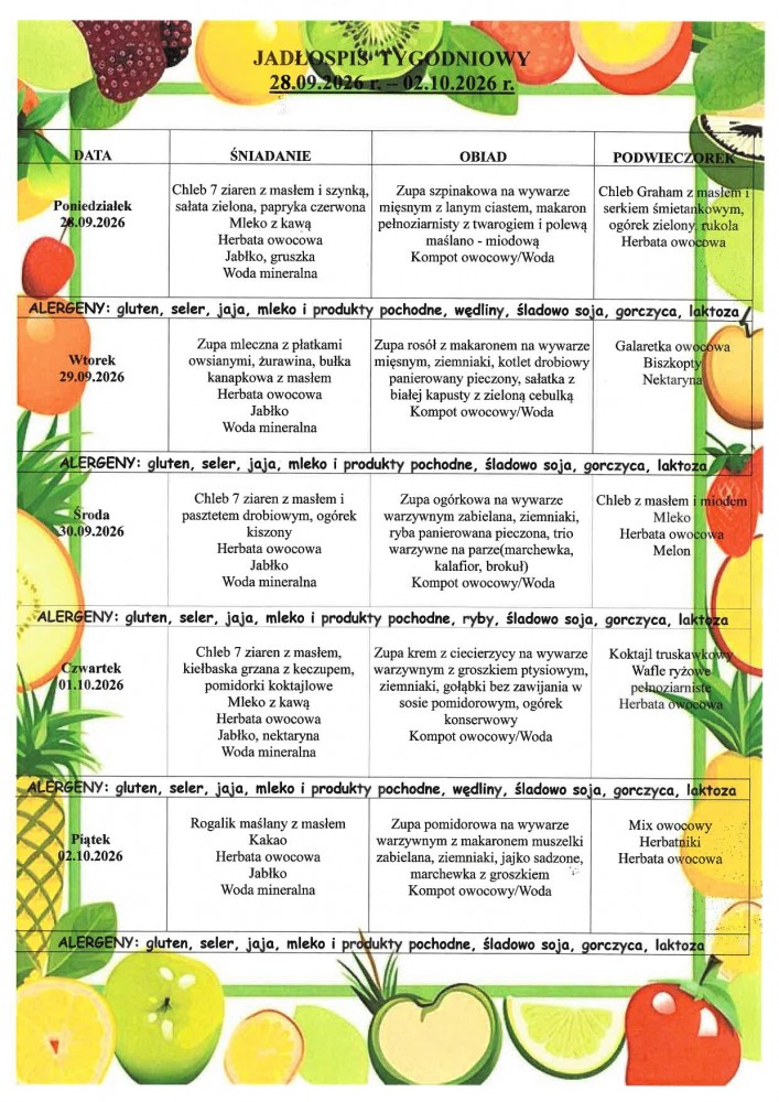 Jadłospis 28.09.2026 - 02.10.2026